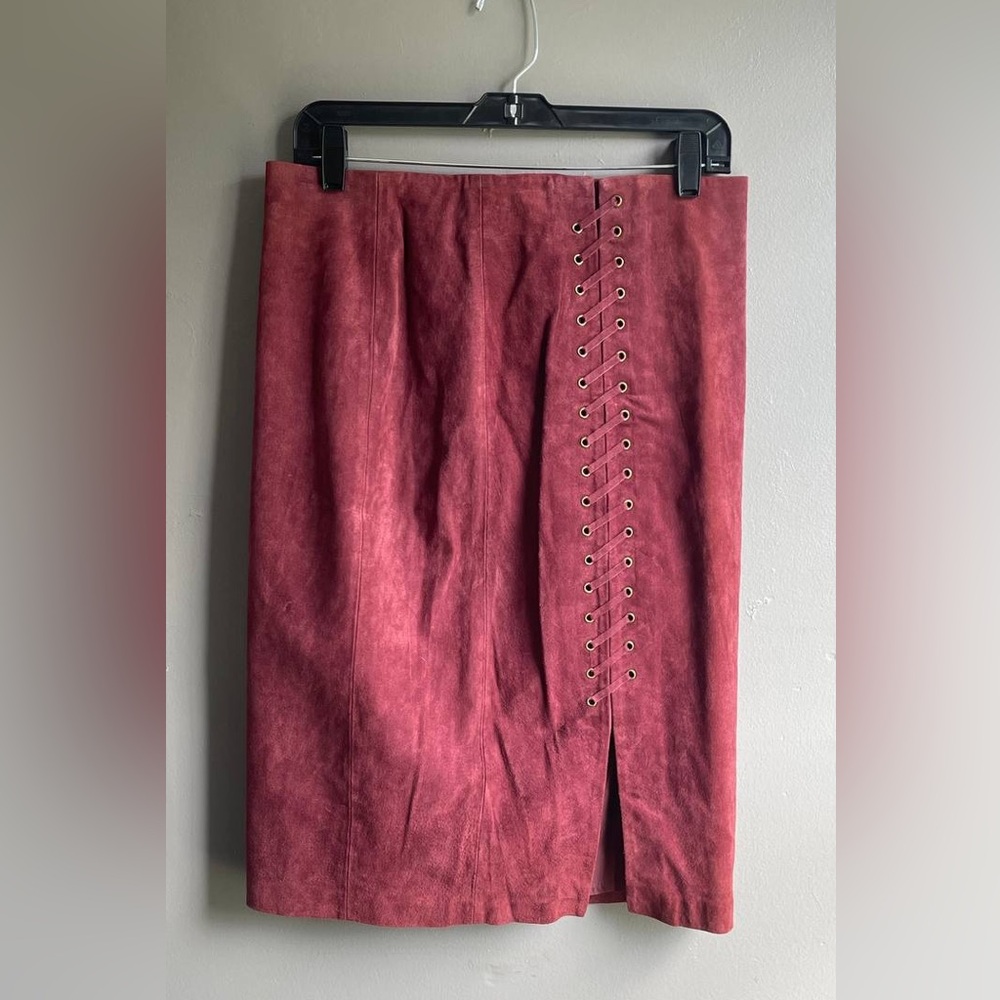 Hal Rubenstein Suede‎ Leather Pencil Skirt Sz 8 Waist 30” Boho Goth Witchy Retro